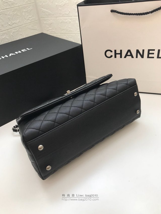 Chanel女包 A92991 小球紋手柄單肩斜挎女包 香奈兒手提中號口蓋包 顆粒壓花小牛皮 香奈爾手拎包  djc2612